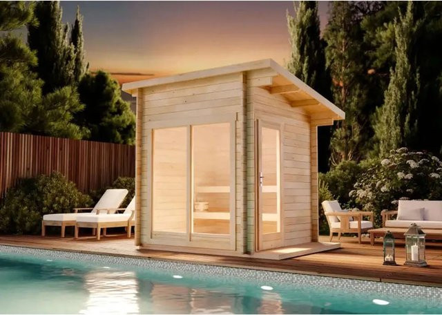 Finntherm Gartensauna Lizzy XS aus Fichte in Naturbelassen, B/T/H: 278 x 228 x 262 cm - Bild 1