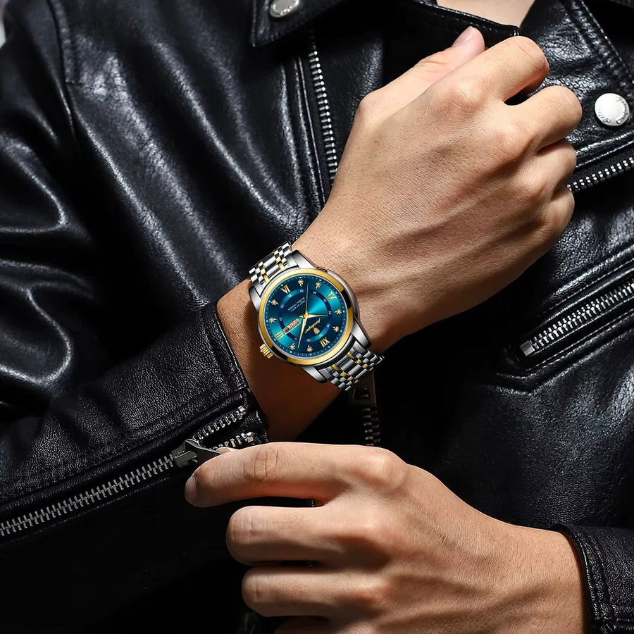 POEDAGAR Armbanduhr Quarz, Edelstahl, Blau, Herren - Bild 5