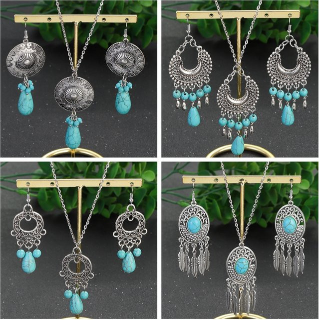 TopHanqi Schmuckset, Türkis, silberfarbene Legierung, Damen - Bild 1