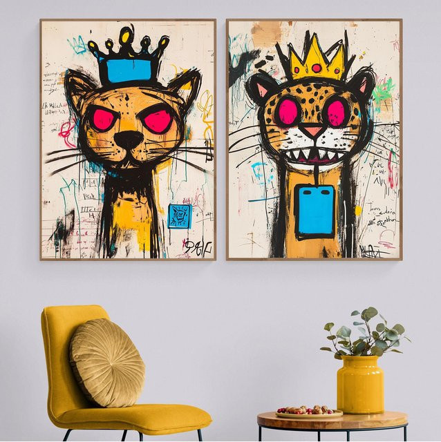 Potdemiel Leinwandbild Abstrakte Tier König Graffiti Kunst Retro Wanddeko Mehrfarbig - Bild 1