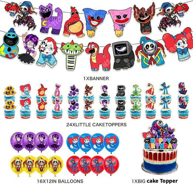 NimbusNectar Poppy Playtime Geburtstagsdekorations-Set mit Ballons und Wimpelketten in Blau und Multicolour - Bild 1