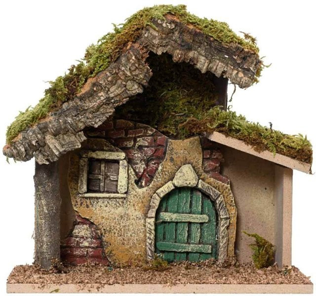 Rustikale Weihnachtskrippe aus Holz mit Moos, B/H: 21 x 23 cm - Bild 1
