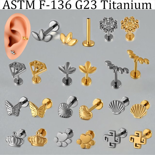 Ohrringe Labret, 18K vergoldet, Massiv-Titan, Marquise Herz Muschel, Damen - Bild 1