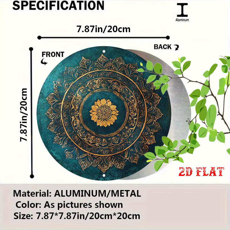 Rundes Vintage Blechschild HELLOYOUNG mit goldenem Lotus und türkisfarbenem Blumenmuster als Wanddekoration aus Metall - Bild 2