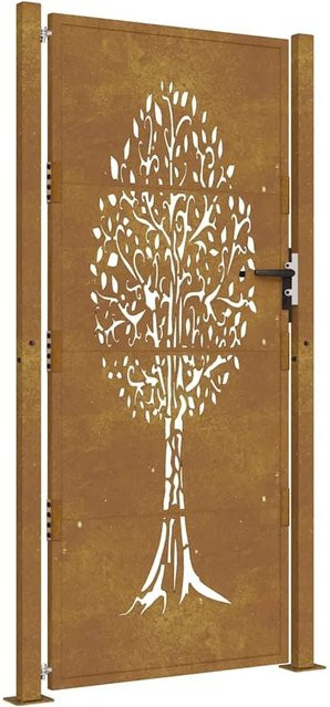 vidaXL Gartentor aus Cortenstahl in Braun mit Baumdesign, B: 110 cm, H: 180 cm - Bild 1