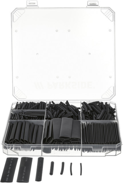 Parkside Kleinteile-Sortiment XXL Schrumpfschlauch-Set aus Edelstahl und Nylon in Schwarz und Transparent - Bild 1
