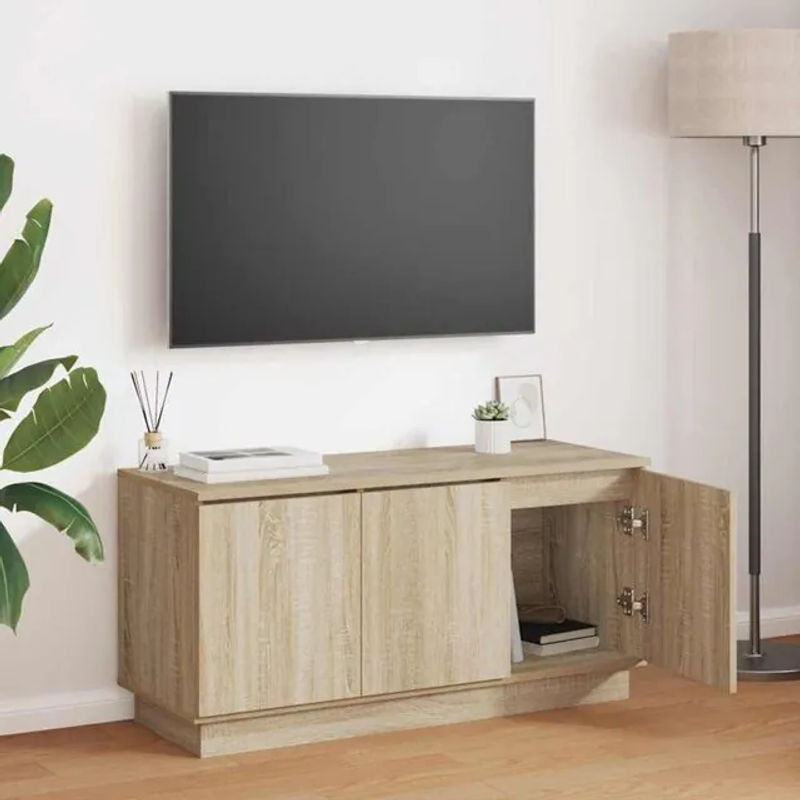Vidaxl TV-Schrank mit LED in Sonoma Eiche Natur, modern und minimalistisch, B/T/H: 100 x 38 x 49 cm - Bild 1