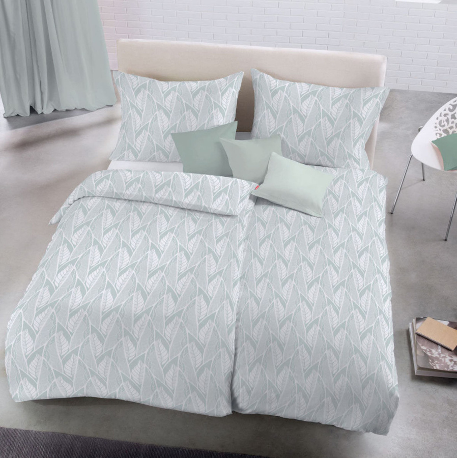 Fleuresse Lech Edelflanell Bettwäsche Eisblau, Bettbezug und Kissenbezug aus Baumwolle, B/H: 155 x 220 cm und 80 x 80 cm - Bild 1