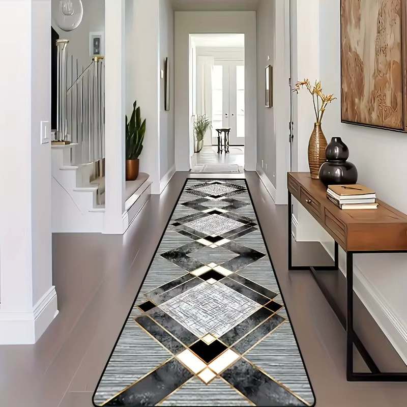 VIKAMA Teppich in Schwarz-Gold mit geometrischem Art-Deco-Design, schmutzabweisend und pflegeleicht, Breite: 120 cm, Tiefe: 16 cm - Bild 4