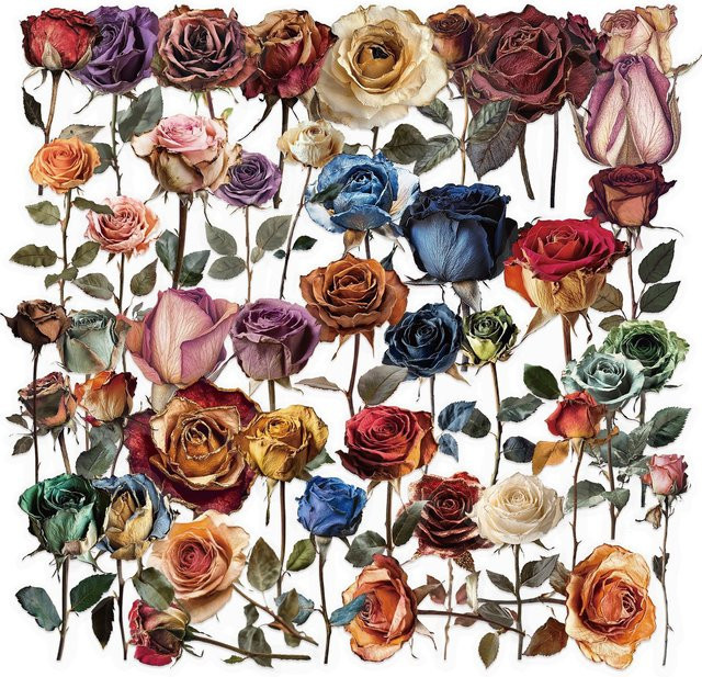 50 Stück transparente getrocknete Blumen-Aufkleber in Multicolour, wasserfeste Graffiti-Aufkleber für DIY-Projekte, Skateboard und Sammelalben - Bild 1