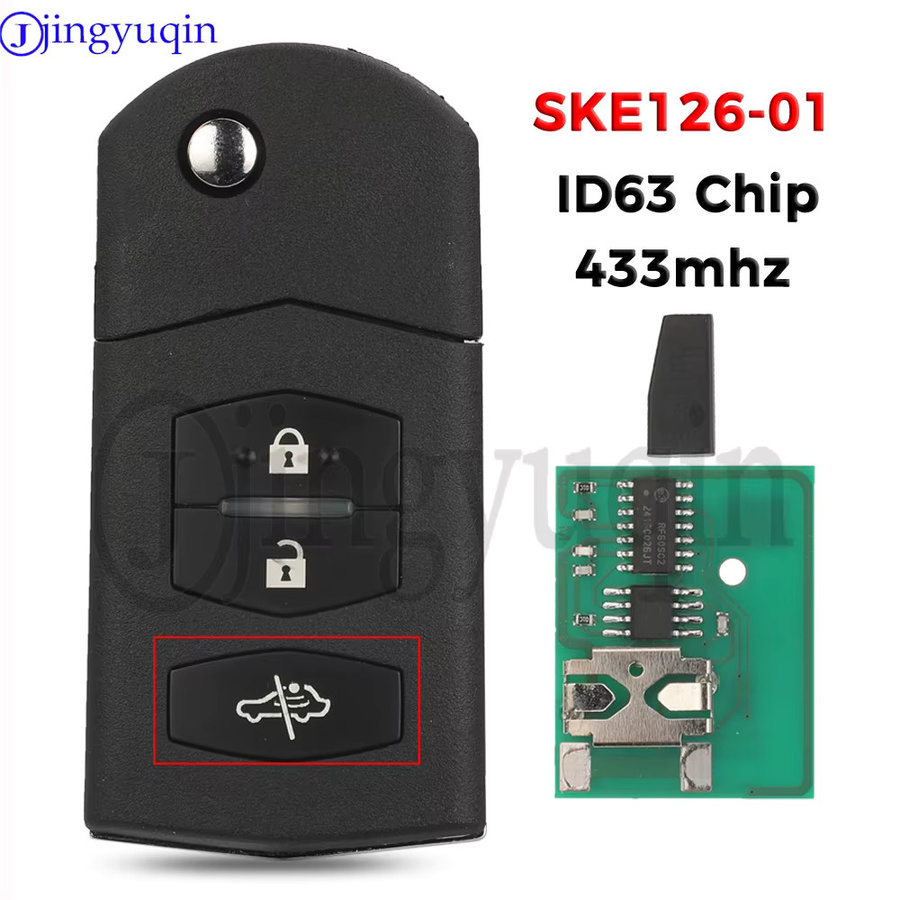 Jingyuqin Autoschlüsselgehäuse SKE126-01 mit 433MHz ID63 Chip für Mazda 5 CX7 M2 Demio 3 M3 Axela 5 M5 Premacy 6 M6 Atenza 8 M8 MPV in Schwarz - Bild 2