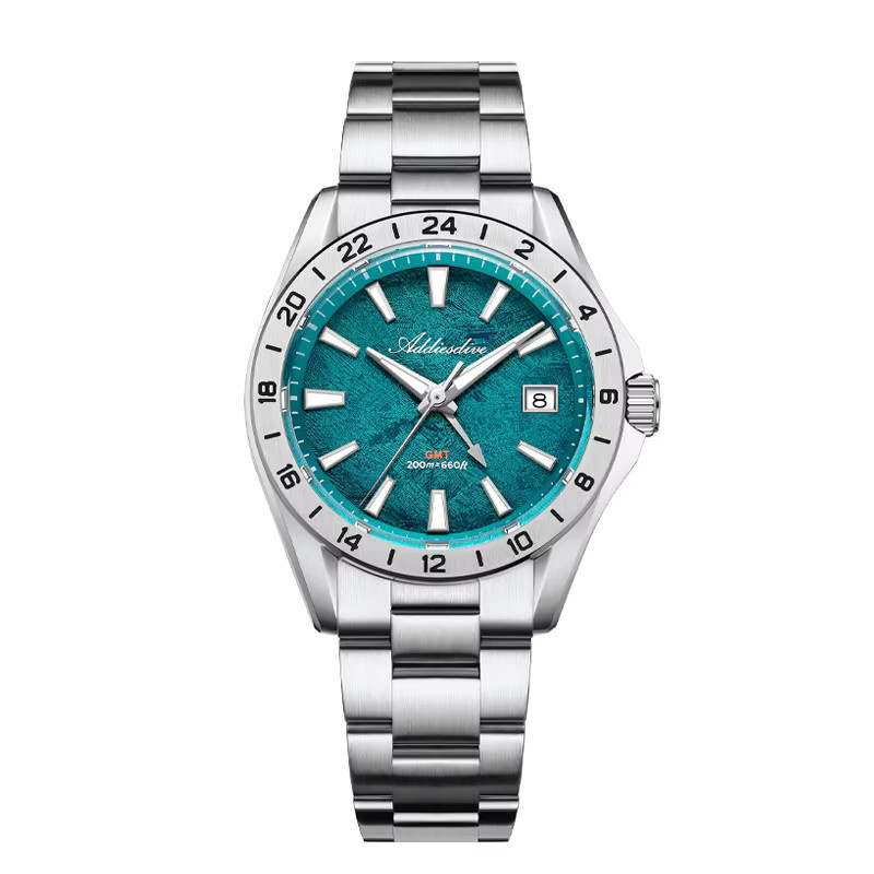 ADDIESDIVE GMT-Uhr, Quarz, Edelstahl, Saphirglas, Schwarz, Herren - Bild 6