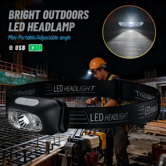NEWBIRTH Sensor-LED-Stirnlampe in Schwarz, wiederaufladbare tragbare Stirnlampe mit Bewegungssensor für Camping und zum Lesen - Bild 1