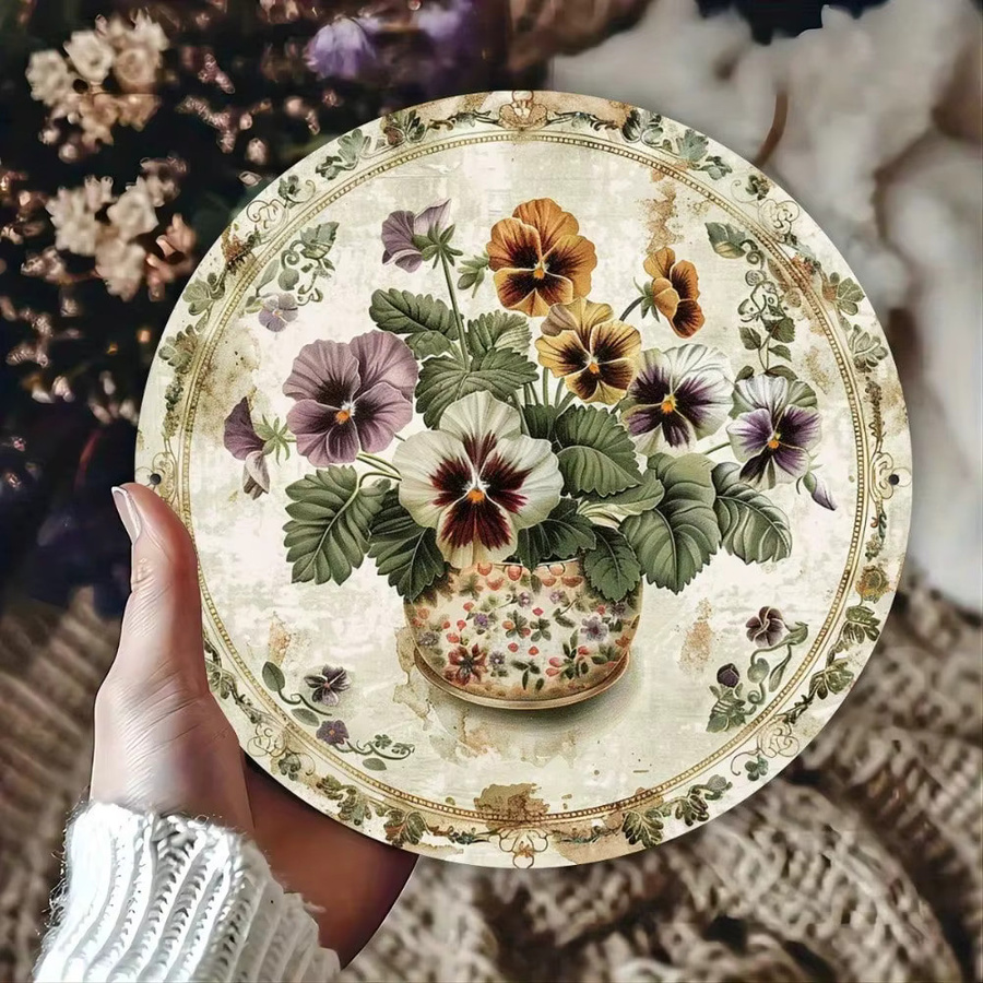 CIFBUY Vintage Pansy Metall-Wandkunst – bunte florale Wanddekoration für drinnen und draußen - Bild 2