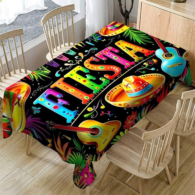 Wasserdichte und wiederverwendbare rechteckige Tischdecke im mexikanischen Stammes-Design von JINGYUE Pet, Mehrfarbig, B/L: 100 x 160 cm - Bild 1