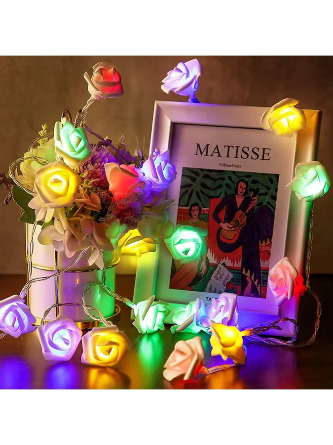HAGAHA RGB LED Rosen-Lichterkette mit Blumen-Effekt für Hochzeit, Weihnachten und Party, Multicolour, USB oder Batterie betreibbar - Bild 1