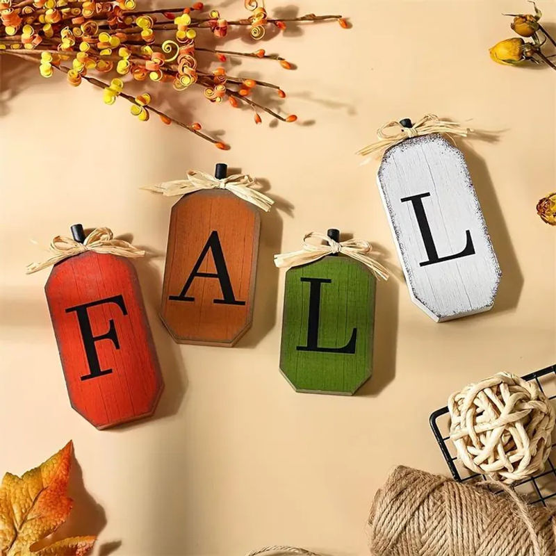 4er-Set Herbstdekoration aus Holz im Vintage Bauernhaus-Stil, mehrfarbige Tischschilder für Thanksgiving und Erntezeit - Bild 9