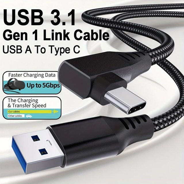 LAIHONEN USB 3.0 auf Typ-C Datenkabel in Schwarz mit 90 Grad Winkel und Nylon-Geflecht für Quest 2 Pro und PICO 4 Pro - Bild 1