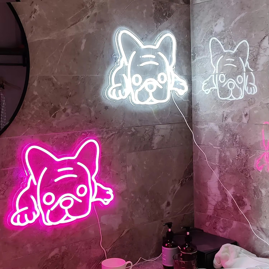 LED Leuchtreklame Französische Bulldogge in Pink mit USB-Anschluss als moderne Wanddekoration - Bild 4