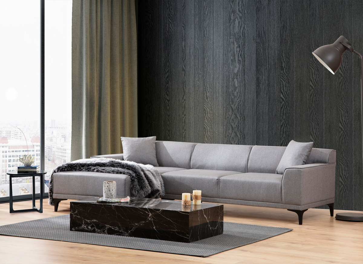 Hanah Home Ecksofa in Hellgrau mit 2 Kissen und fester Polsterung, B/B: 145 x 250 cm - Bild 1