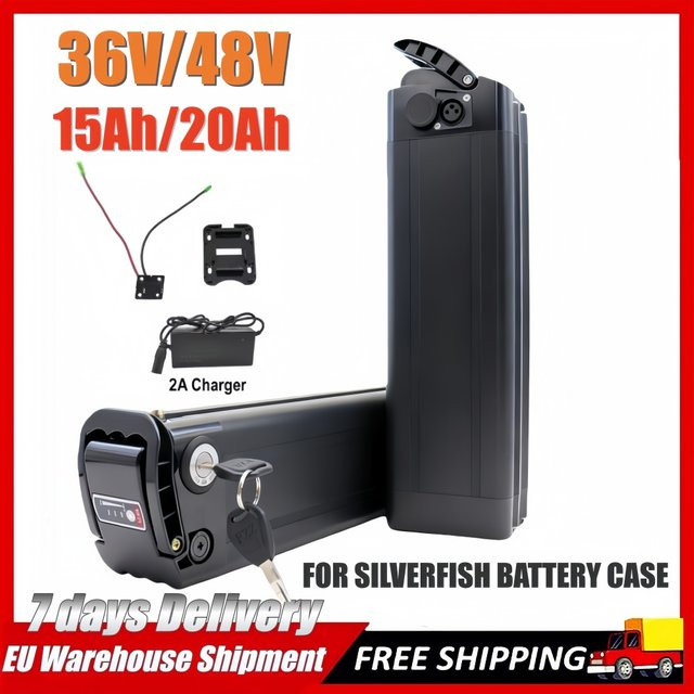 Aleaivy Silverfish Lithium-Ionen Akkupack mit Ladegerät, 48V 20Ah 15Ah oder 36V 20Ah 15Ah, Schwarz - Bild 1