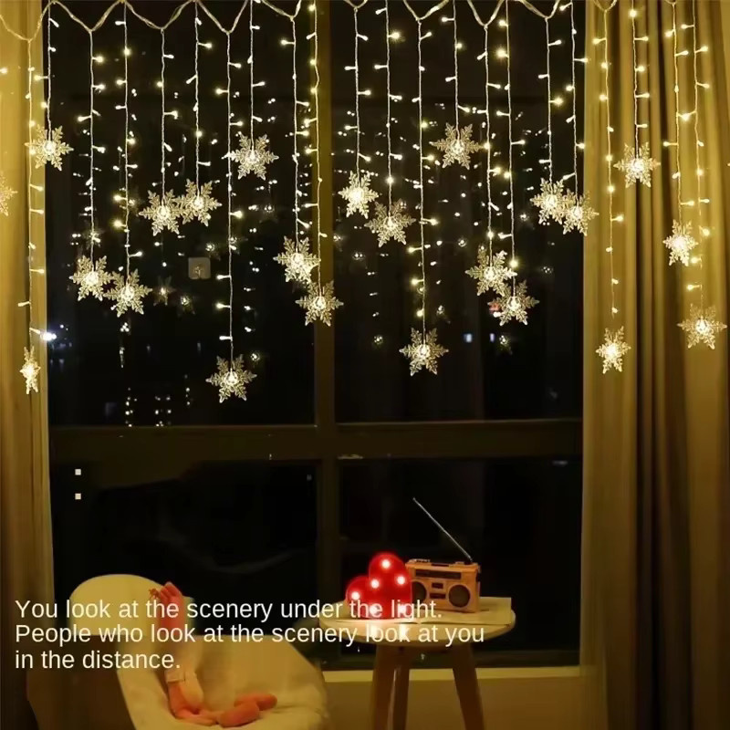 OKAL RED EAST 8-Modus Schneeflocken-Lichterkette LED Weihnachtskranz-Dekoration für Innen und Außen - Bild 2