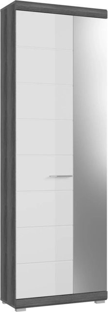 Inn.Furn Garderobenschrank Shawn in Weiß Hochglanz und Grau mit Spiegel, B/T/H: 62 x 37 x 197 cm - Bild 1