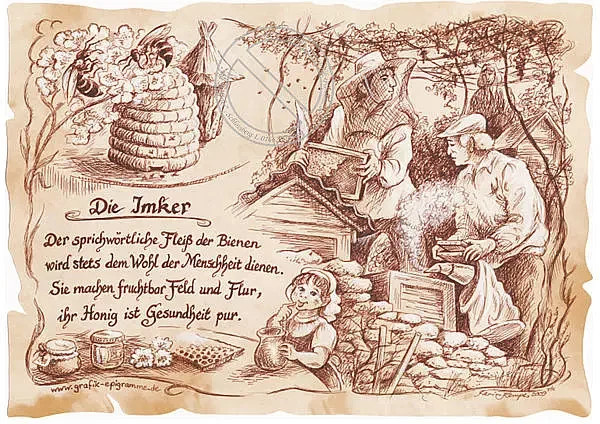 Zunftbild Imker von Tantum Graphic als Vintage Poster auf Antikpapier, Mehrfarbig, A4 - Bild 1