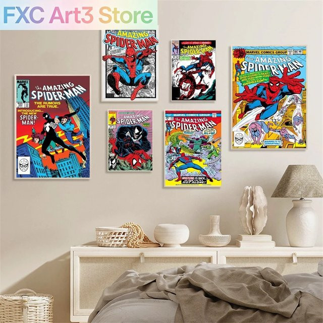 Kayou Marvel Spiderman Filmplakat als rahmenlose Leinwand Wandkunst in Multicolour - Bild 1