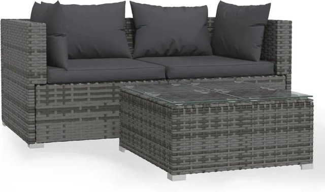vidaXL 3-tlg Garten-Lounge-Set aus Poly Rattan mit Kissen in Grau/Anthrazit - Bild 1