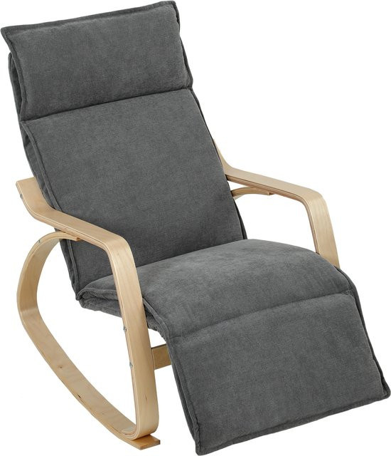 HOMCOM Schaukelstuhl mit 5-fach verstellbarer Fußstütze in Leinenoptik, moderner Schaukelsessel mit Armlehnen für Wohnzimmer und Schlafzimmer, Dunkelgrau - Bild 1