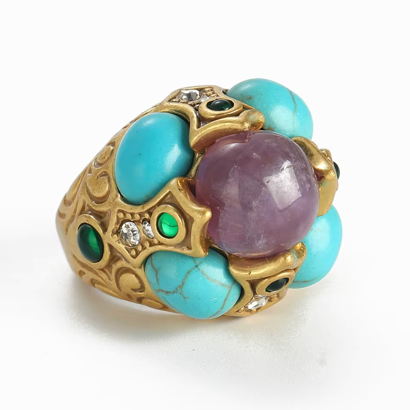 STALAIT Ringe Vintage, Türkis, lila Stein, Kristall, Damen - Bild 5