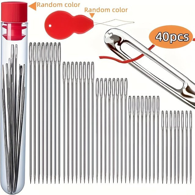 40 Stück Edelstahl-Handnähnadeln mit Großöhr in Silber für Leder, Garn, Weberei und Handwerk - Bild 1