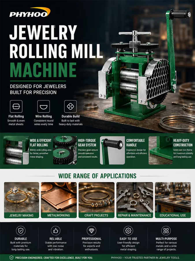 PHYHOO 3-in-1 Schmuckwalzmaschine aus Gusseisen in Grün für Flach-, Quadrat- und Halbrunddraht als manuelle Metallblechformpresse und Bastelwerkzeug - Bild 6