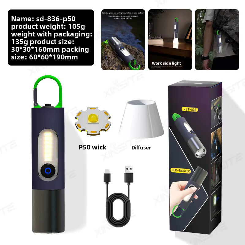 QHSPE Multifunktionale Outdoor-Taschenlampe und Camping-Laterne in Weiß mit wiederaufladbarem Akku und omnidirektionaler Beleuchtung - Bild 2