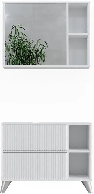 Vicco Badmöbel-Set Leano Weiß mit Waschtischunterschrank und Spiegelschrank - Bild 1