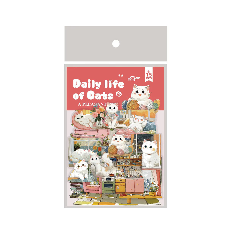 Etori Life Warm Nest 15-teiliges Set mit Katzen- und Mädchen-Haus-Aufklebern in Weiß und Multicolour für Journaling und Dekoration - Bild 3
