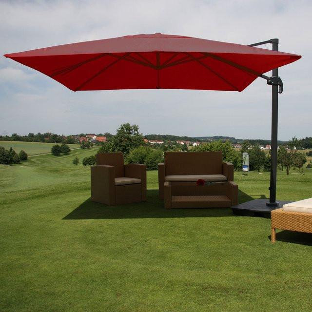 MCW Gastronomie-Ampelschirm A96 mit Ständer, Farbe Bordeaux, Material: Polyester und Alu/Stahl, Durchmesser: 4,24 m, Maße: 3 x 3 m - Bild 3