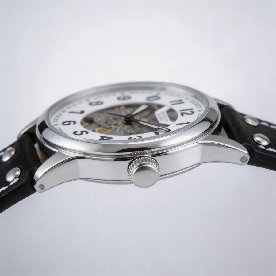LONGLUX Armbanduhr Automatik, Piloten-Skelett, Edelstahl, Leder, Herren - Bild 3