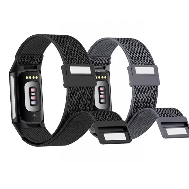Wave Nylon-Magnetarmband für Fitbit Charge 6, Charge 5, Schwarz, Unisex - Bild 2