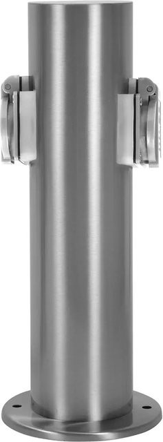Jardinion Steckdosensäule mit 2 Steckdosen in Edelstahl Silber, B/T/H: 7,6 x 11,8 x 30 cm - Bild 1