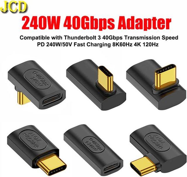 JCD USB 4.0 Typ-C-Adapterstecker in Schwarz, USB-C-Stecker auf Buchse mit 40 Gbit/s Datenübertragung und 240 W Schnellladefunktion, OTG-Extender - Bild 1