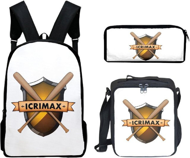 Icrimax 3-teiliges Cartoon Rucksack-Set für Jungen und Mädchen mit Schultasche, Brotdose und Federmäppchen in Pink, Schwarz, Grün und Weiß - Bild 1