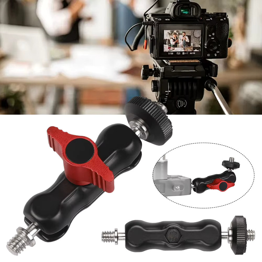 Kugelkopfklemme mit 1/4 Zoll -20 Gewinde und Magischem Arm in Schwarz für GoPro, DSLR-Kameras, Monitore, LED-Lichter und Mikrofone - Bild 2