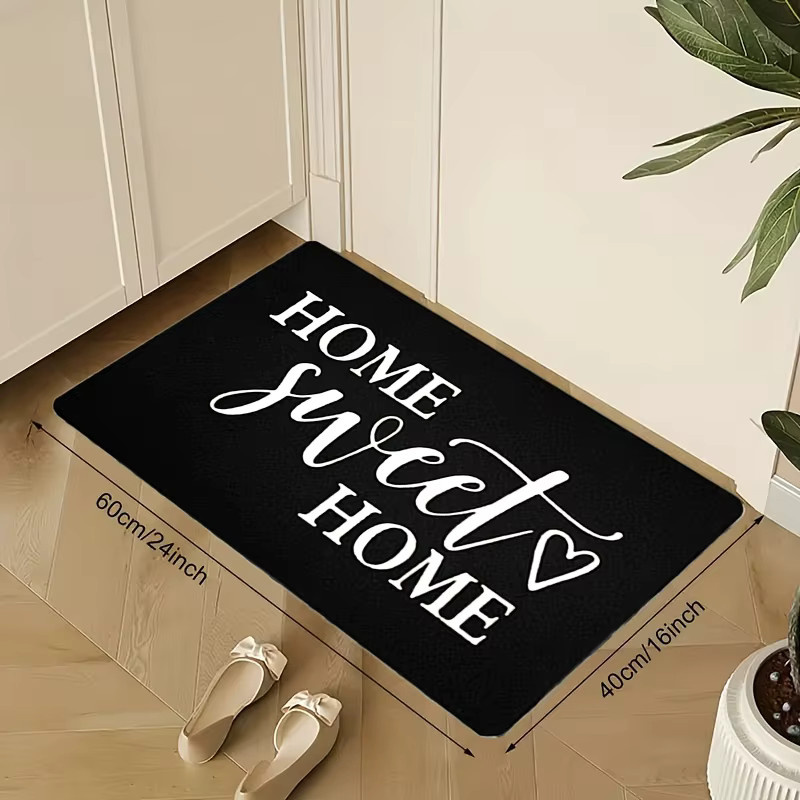 VIKAMA Home Sweet Home Willkommens-Fußmatte mit Herz-Design, rutschfester Teppich aus Polyester in Schwarz, B/T: 60 x 40 cm - Bild 6
