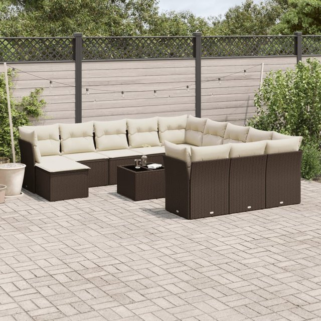 vidaXL 13-tlg. Garten-Sofagarnitur aus Polyrattan in Braun mit UV-beständigen Kissen und Metallrahmen - Bild 3