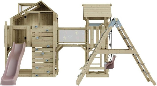 OutdoorToys Spielturm Bo mit Babyschaukel in Pink aus Holz und verzinktem Stahl - Bild 1