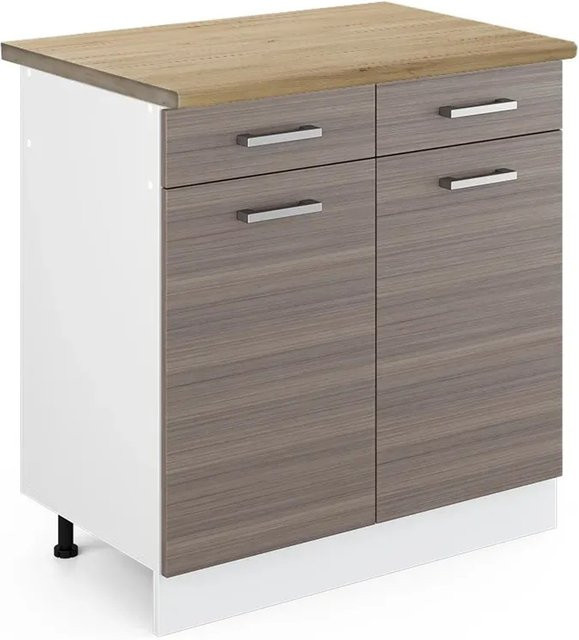 Vicco R-Line Küchenunterschrank mit Schubladen in Grau/Weiß und Eiche-Optik, B/T/H: 80 x 60 x 81,6 cm - Bild 1