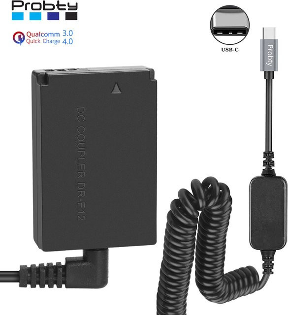 USB Type-C Dummy Batterie LP-E12 Adapter für Canon EOS M2 M10 M50 M100 M200 Kameras, Schwarz - Bild 1