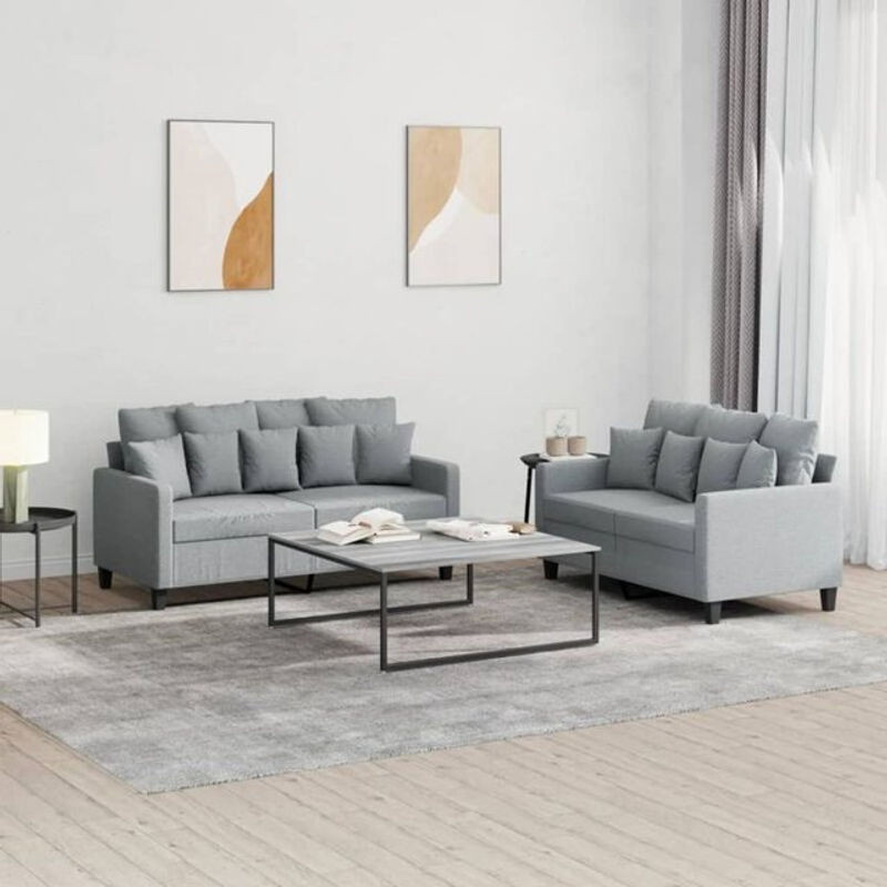 2-tlg. Sofagarnitur vidaXL in Grau aus Stoff mit Kissen im modernen Design - Bild 1